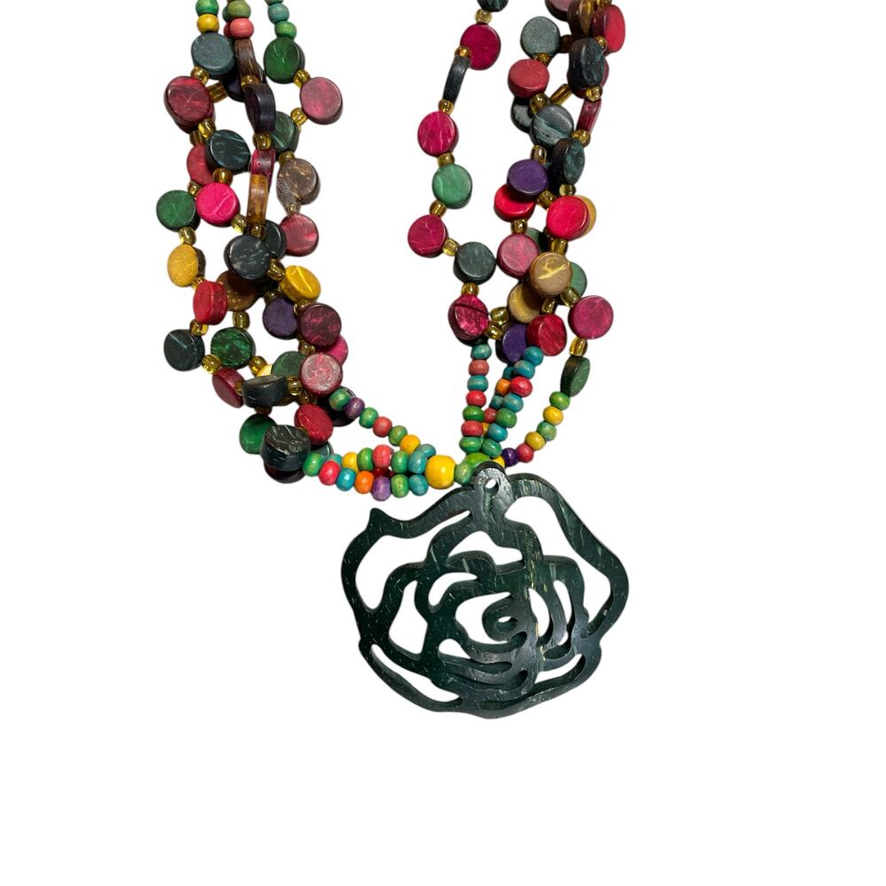 Costa Rican Artisan Colorful Wood Bead Necklace - Picture 2 of 4